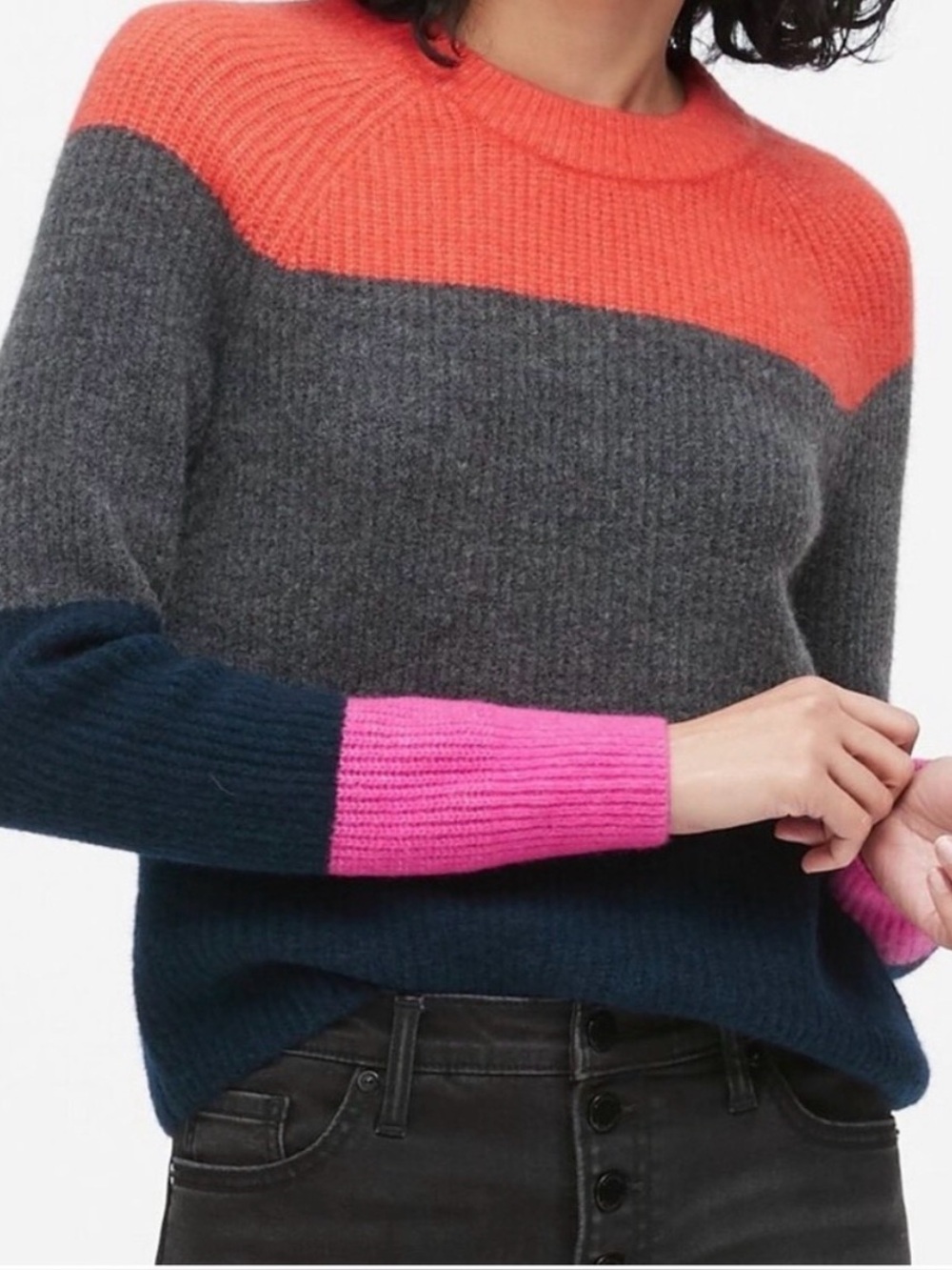 Banana Republic Petite Aire Colorblock Crewneck Wool Blend Sweater SP